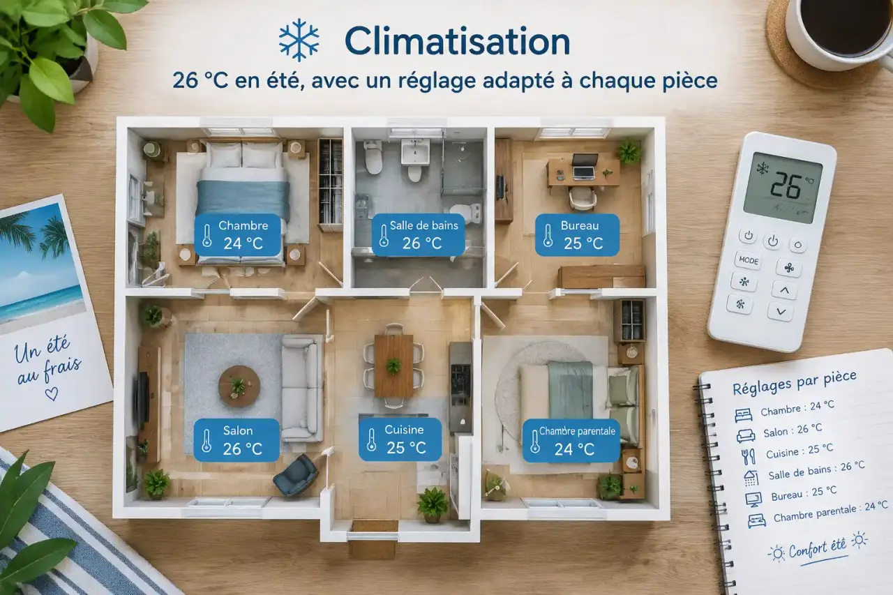 Climatisation : 26 °C en été, avec un réglage adapté à chaque pièce