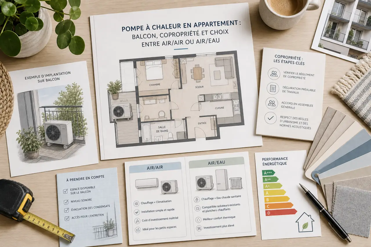 Pompe à chaleur en appartement : balcon, copropriété et choix entre air/air ou air/eau