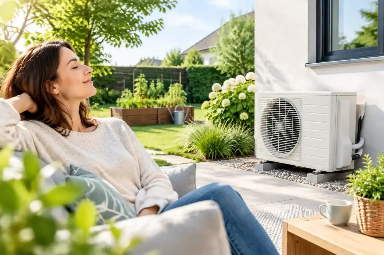 Salon lumineux équipé d'une climatisation réversible silencieuse