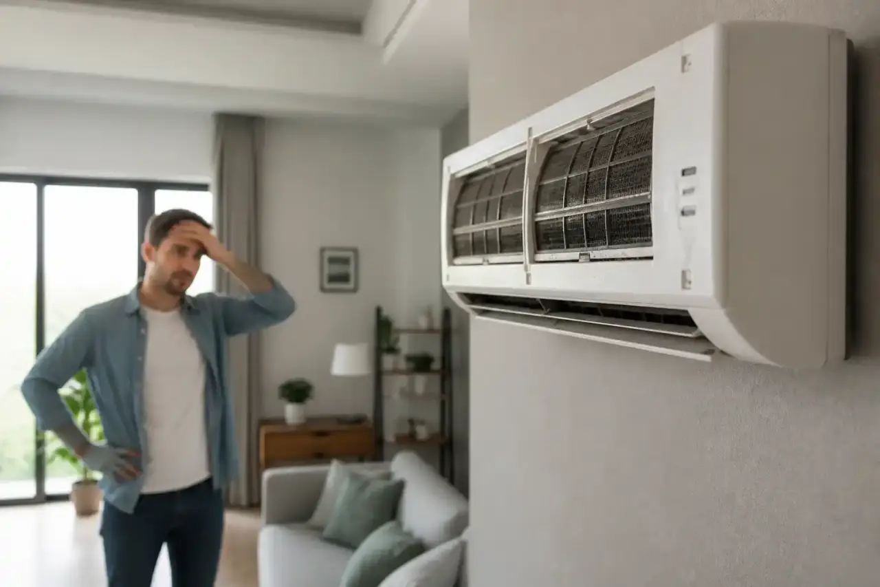 Salon moderne lumineux illustrant le confort d'une climatisation réversible bien réglée