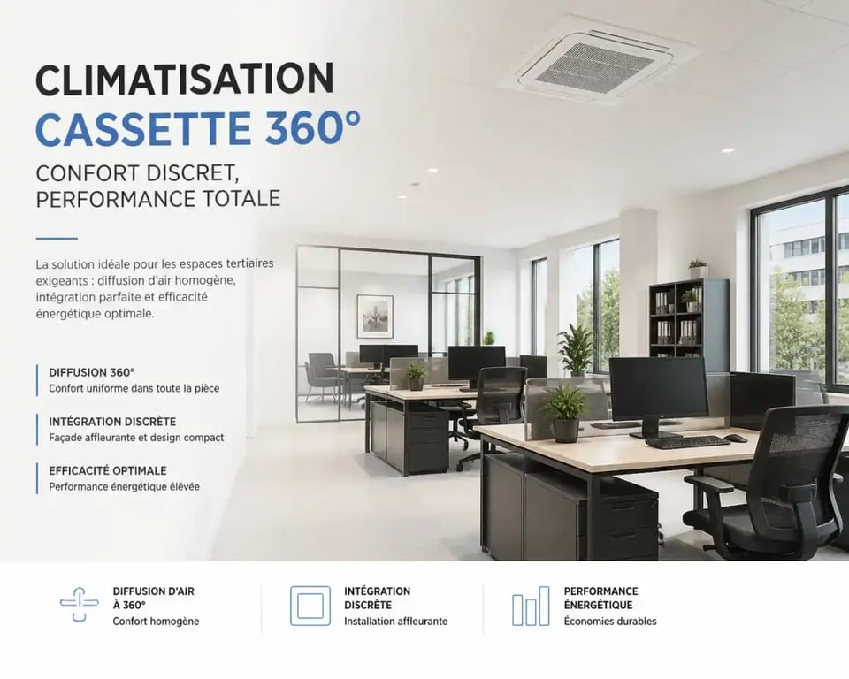 Bureau paysager climatisé par cassette climatisation encastrée au plafond