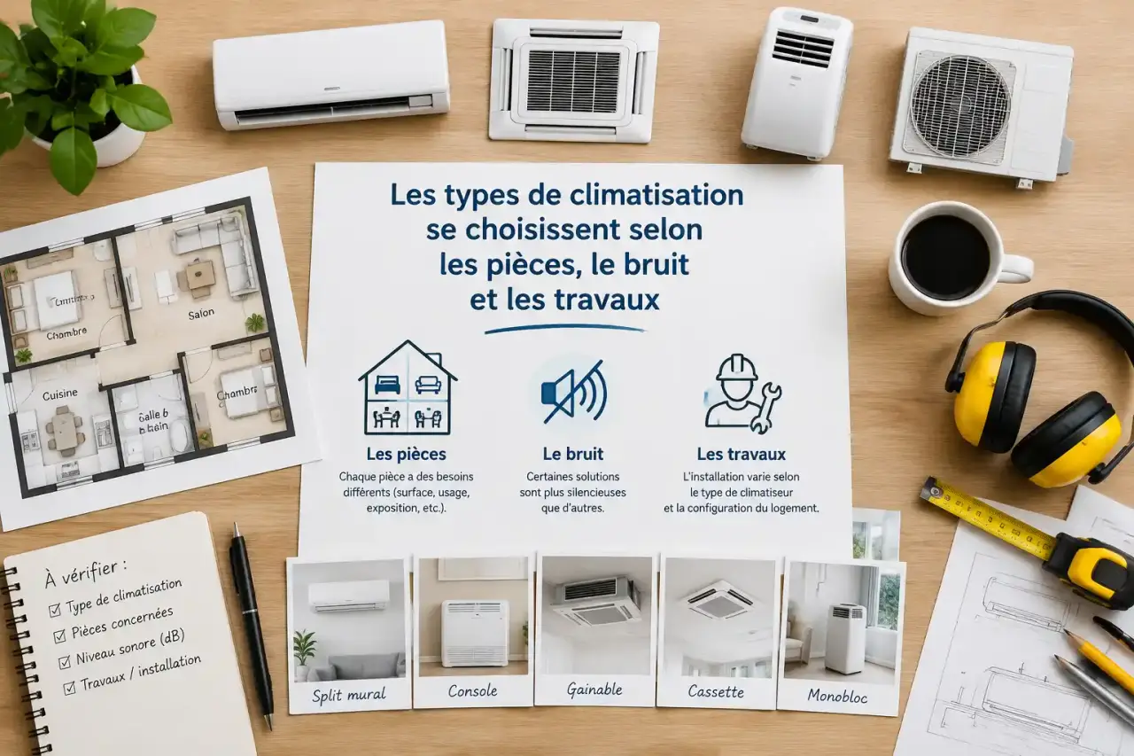 Les types de climatisation se choisissent selon les pièces, le bruit et les travaux