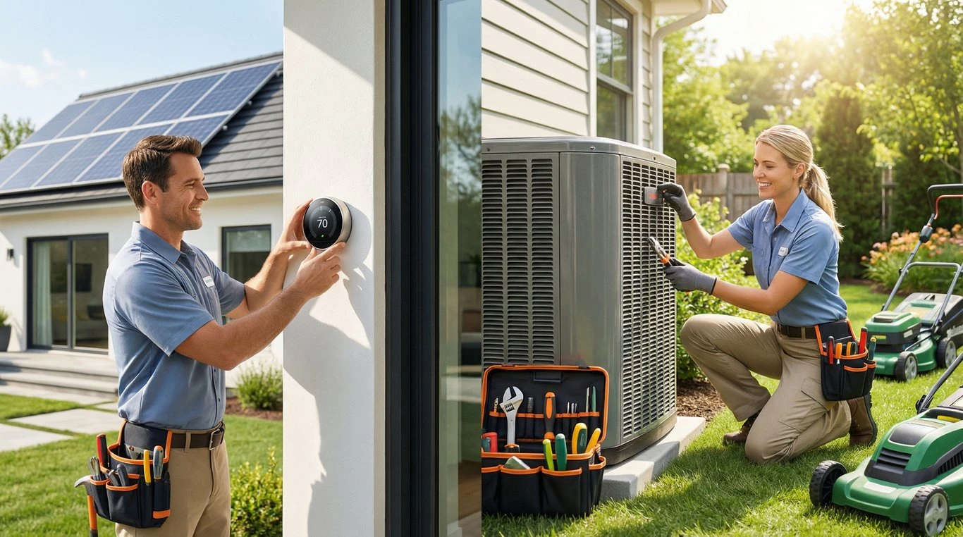 Technicien ClimaCasa expliquant un thermostat