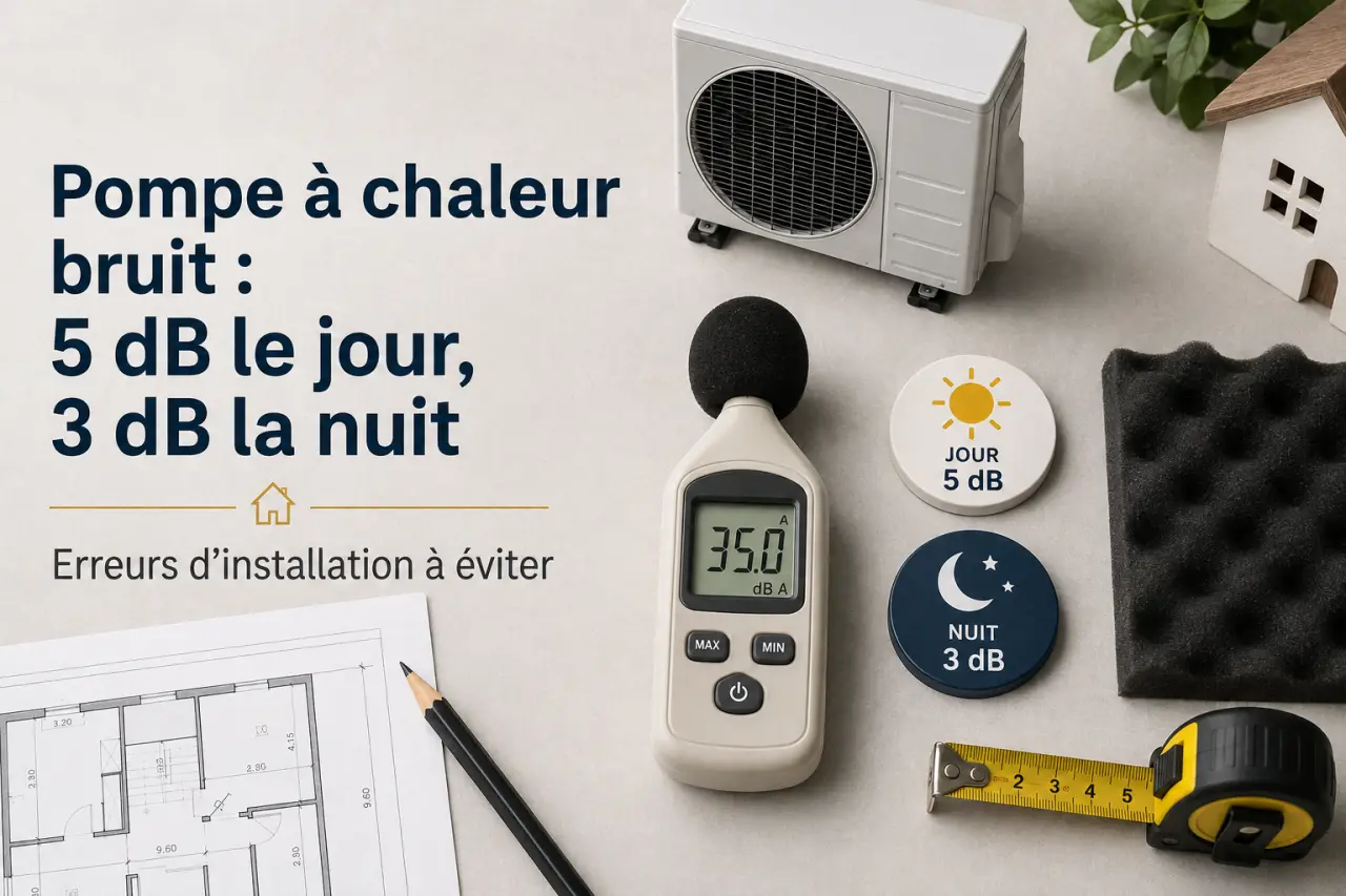 Pompe à chaleur bruit : 5 dB le jour, 3 dB la nuit, et les erreurs d’installation à éviter