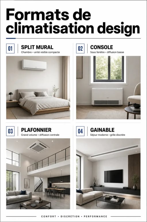 Comparatif des formats de climatisation design selon la pièce
