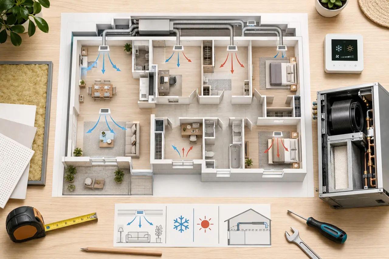 Climatisation par gainage : invisible dans les pièces, réversible, mais exigeante sur le logement